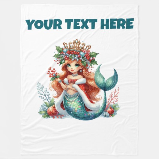 Personalised Christmas Mermaid Fleece Baby Blanket フリースブランケット (正面)