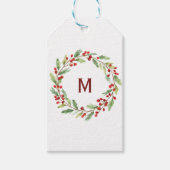 Personalised Christmas Monogram Red-Berry Wreath ギフトタグ (正面)