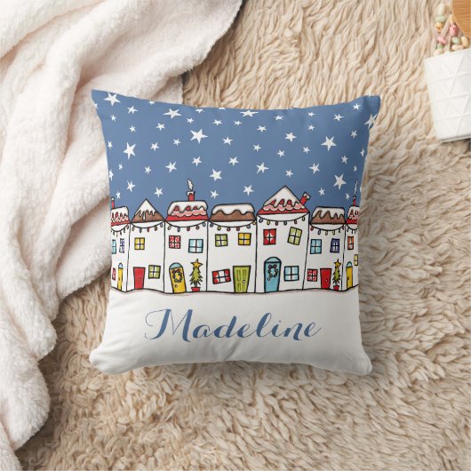 Personalised Christmas Street Snow Scene Cushion クッション (ブランケット)