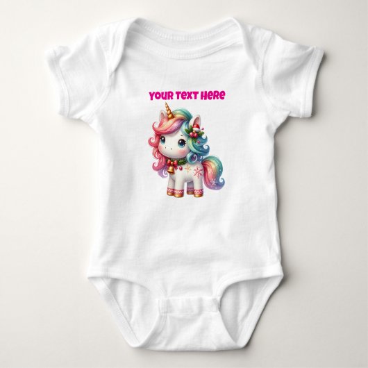 Personalised Christmas Unicorn Baby Bodysuit ベビーボディスーツ (正面)