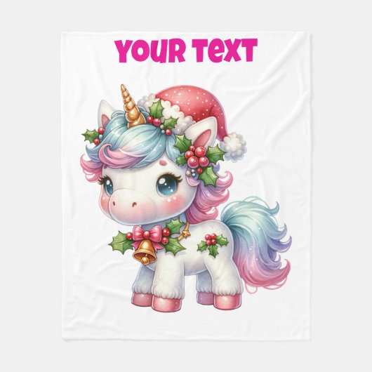 Personalised Christmas Unicorn Fleece Blanket フリースブランケット (正面)