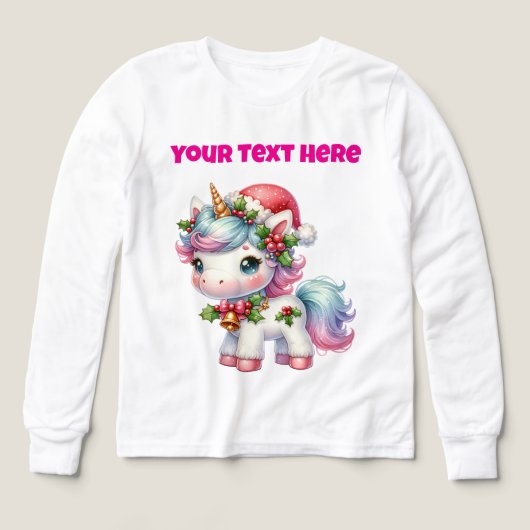 Personalised Christmas Unicorn Girls’ T-Shirt (デザイン正面)