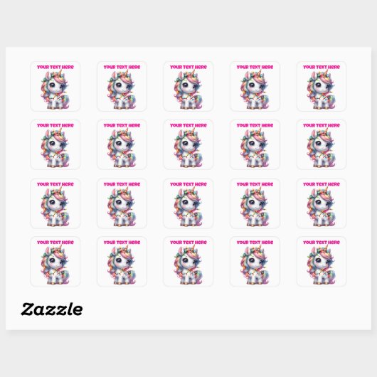 Personalised Christmas Unicorn Square Sticker スクエアシール (シート)