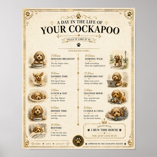 Personalised Cockapoo Daily Routine Print Gift ポスター (正面)