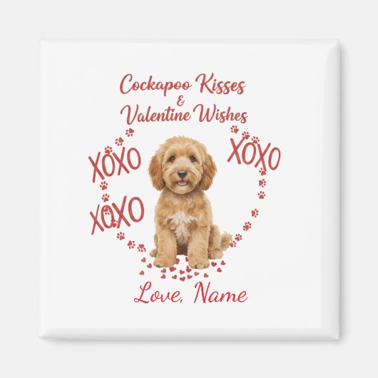 Personalised Cockapoo Kisses Valentine Wishes マグネット (正面)