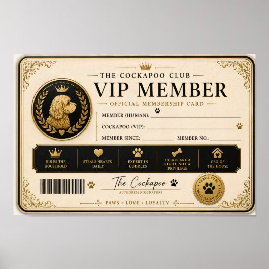 Personalised Cockapoo Membership Card Gift ポスター (正面)