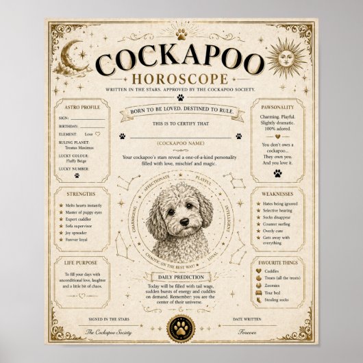 Personalised Cockapoo Star Sign Print Gift ポスター (正面)