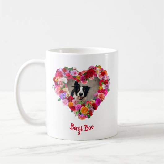 Personalised / Custom Dog / Pet Photo Rose Heart コーヒーマグカップ (左)