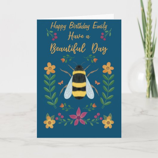 Personalised Cute Bee Happy Birthday Card for her  カード (正面)