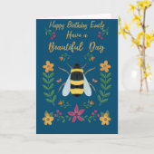 Personalised Cute Bee Happy Birthday Card for her  カード (黄色い花)
