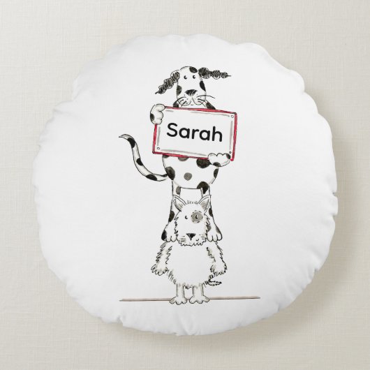Personalised Cute Dog Acrobat Throw Pillow Cushion ラウンドクッション (正面)