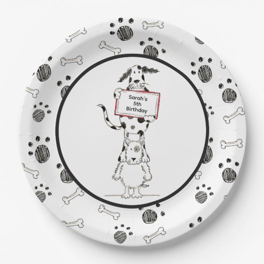Personalised Cute Dog Acrobats Birthday ペーパープレート (正面)