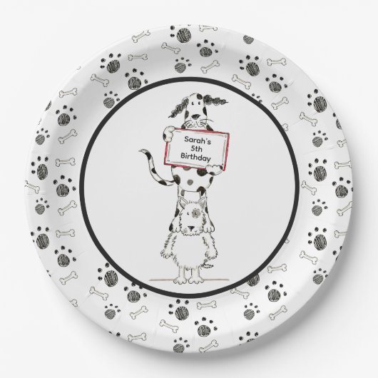 Personalised Cute Dog Acrobats Birthday ペーパープレート (正面)