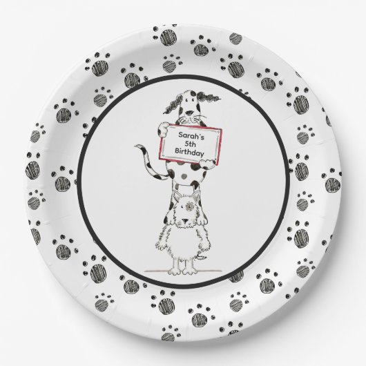 Personalised Cute Dog Acrobats Birthday ペーパープレート (正面)