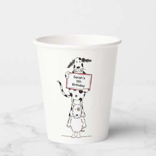 Personalised Cute Dog Acrobats Birthday 紙コップ (正面)