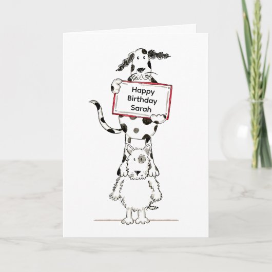 Personalised Cute Dog Acrobats Birthday Card カード (正面)