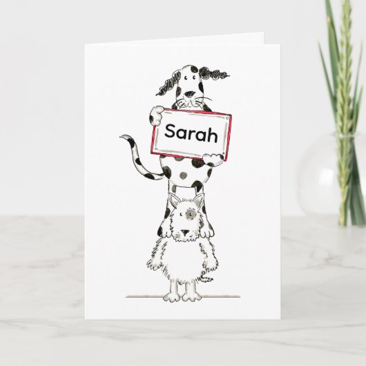 Personalised Cute Dog Acrobats Birthday Card カード (正面)