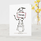 Personalised Cute Dog Acrobats Birthday Card カード (黄色い花)
