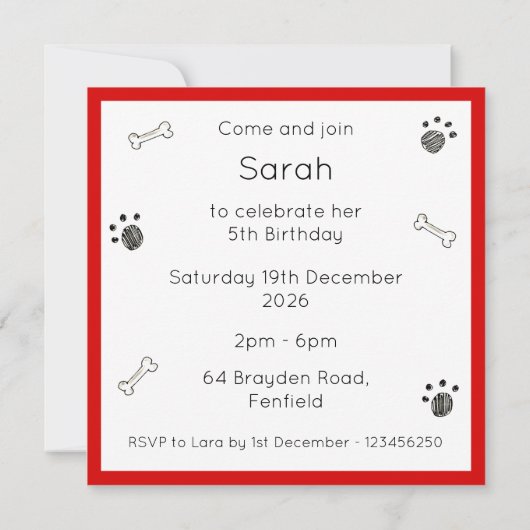 Personalised Cute Dog Acrobats Birthday Invitation (裏面)