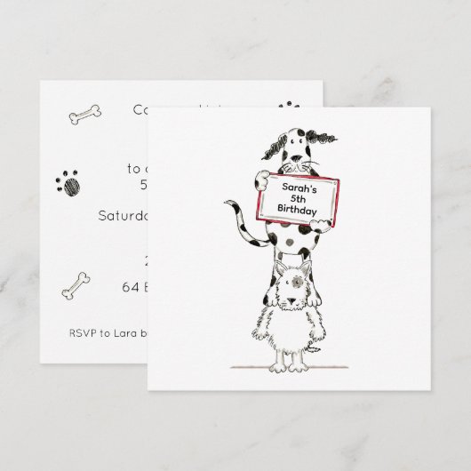 Personalised Cute Dog Acrobats Birthday Invitation (正面/裏面)