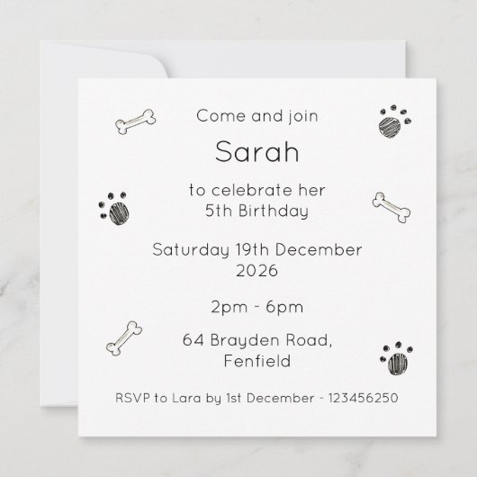 Personalised Cute Dog Acrobats Birthday Invitation (裏面)
