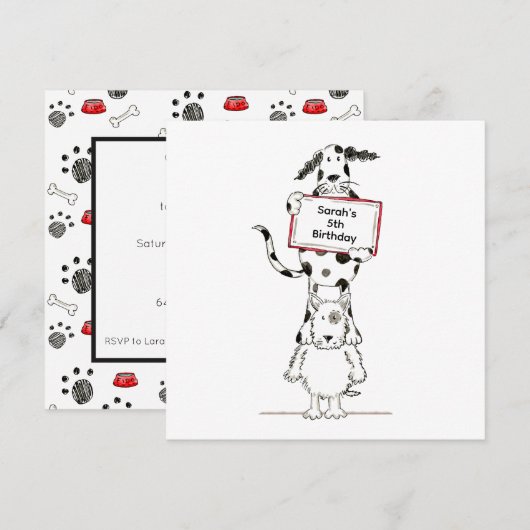 Personalised Cute Dog Acrobats Birthday Invitation (正面/裏面)