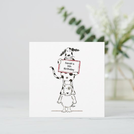 Personalised Cute Dog Acrobats Birthday Invitation (スタンド正面)