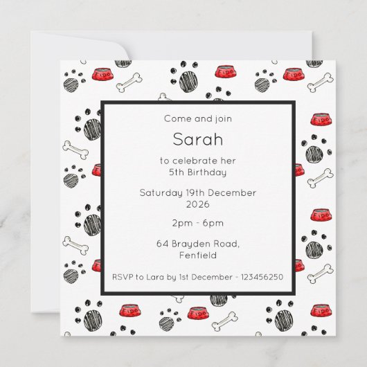 Personalised Cute Dog Acrobats Birthday Invitation (裏面)