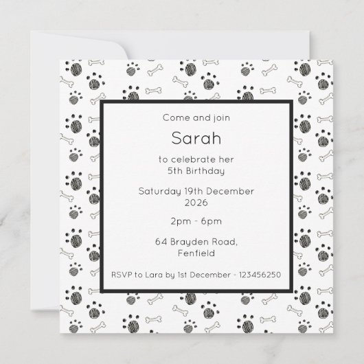 Personalised Cute Dog Acrobats Birthday Invitation (裏面)