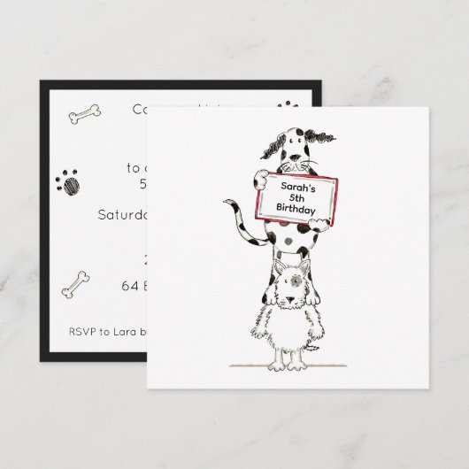 Personalised Cute Dog Acrobats Birthday Invitation (正面/裏面)