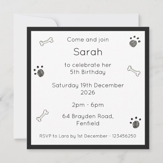 Personalised Cute Dog Acrobats Birthday Invitation (裏面)