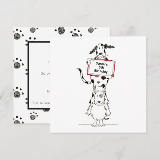 Personalised Cute Dog Acrobats Birthday Invitation (正面/裏面)