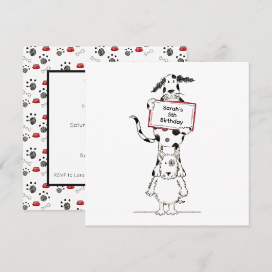 Personalised Cute Dog Acrobats Birthday Invitation (正面/裏面)