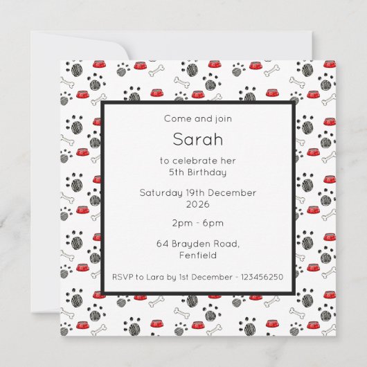 Personalised Cute Dog Acrobats Birthday Invitation (裏面)