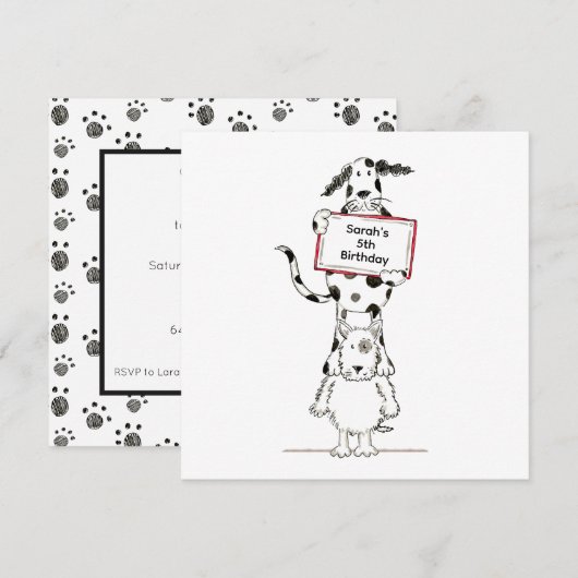 Personalised Cute Dog Acrobats Birthday Invitation (正面/裏面)