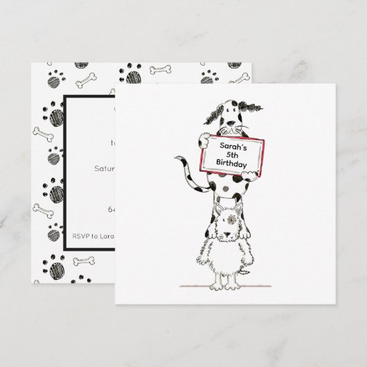 Personalised Cute Dog Acrobats Birthday Invitation (正面/裏面)