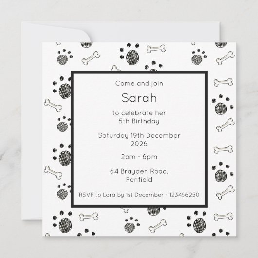 Personalised Cute Dog Acrobats Birthday Invitation (裏面)