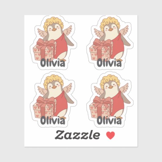 Personalised Cute Penguin Cupid Valentine Stickers シール (シート)