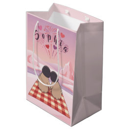 Personalised Cute Penguin Valentine Picnic ミディアムペーパーバッグ