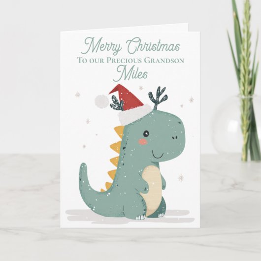 #Personalised Cute Watercolour Christmas Dinosaur  シーズンカード (正面)