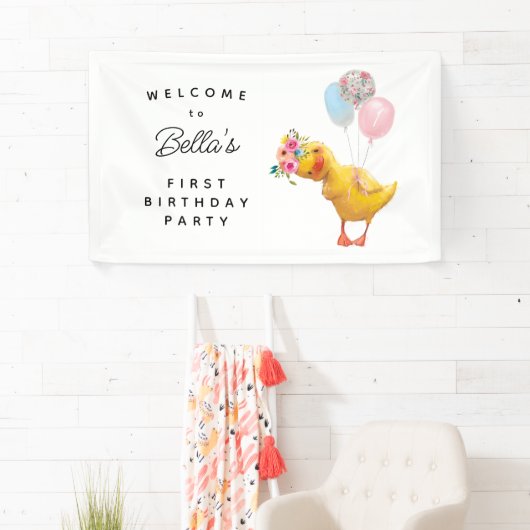 Personalised Duck Birthday Backdrop, Duck Birthday 横断幕 (インサイチュ)