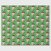 Personalised Face Santa Hat Green Gift Wrap ラッピングペーパー (フラット)