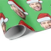 Personalised Face Santa Hat Green Gift Wrap ラッピングペーパー (ロールコーナー)