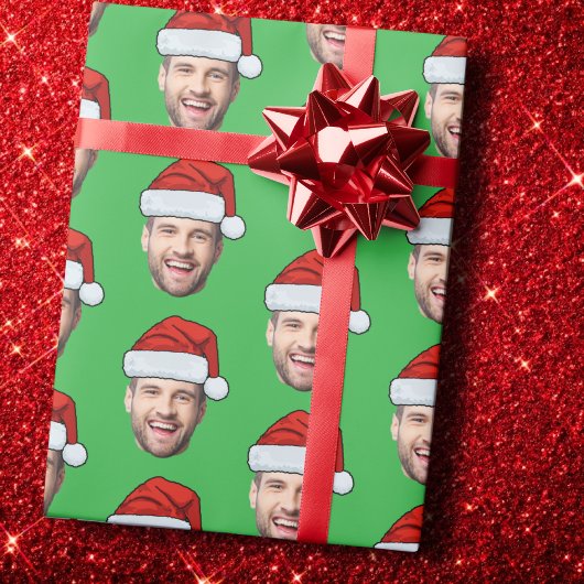 Personalised Face Santa Hat Green Gift Wrap ラッピングペーパー