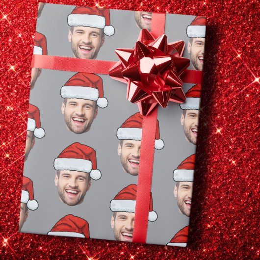 Personalised Face Santa Hat Grey Gift Wrap ラッピングペーパー