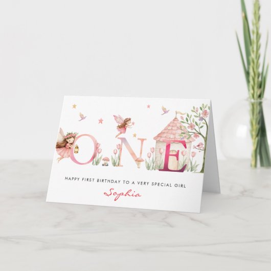 Personalised Fairy 1st Birthday Card for Girl カード (正面)