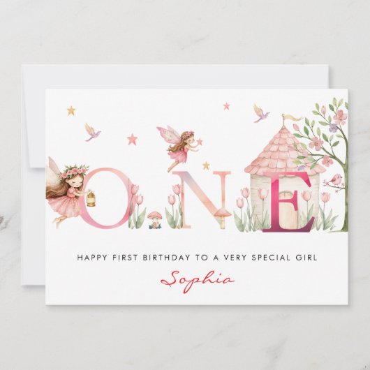 Personalised Fairy 1st Birthday Card for Girl シーズンカード (正面)