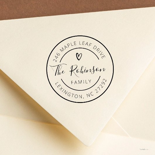 Personalised Family Address Round Little Heart ラバースタンプ