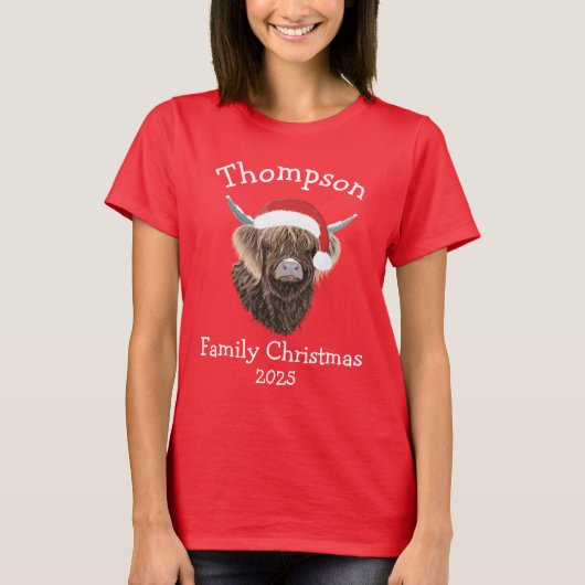 Personalised Family Christmas Highland Cow Tシャツ (正面)