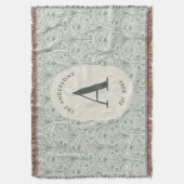 Personalised Family Name Monogram Sage Green Deco スローブランケット (正面縦)